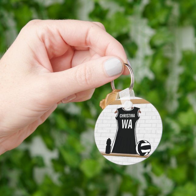 Maßgeschneidertes Design Netzball schwarz-weiß Schlüsselanhänger (Hand)