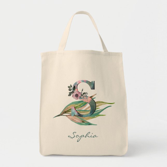 Maßgeschneidertes Floral S Letter Watercolor Folio Tragetasche (Vorne)