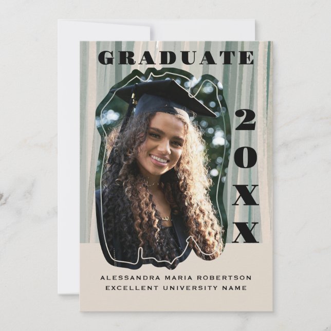 Maßgeschneidertes Foto Abschluss Beige Salbeigrün  Ankündigung (Vorderseite)