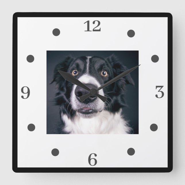 Maßgeschneidertes Foto Hund Lover Square Wall Cloc Quadratische Wanduhr (Vorderseite)