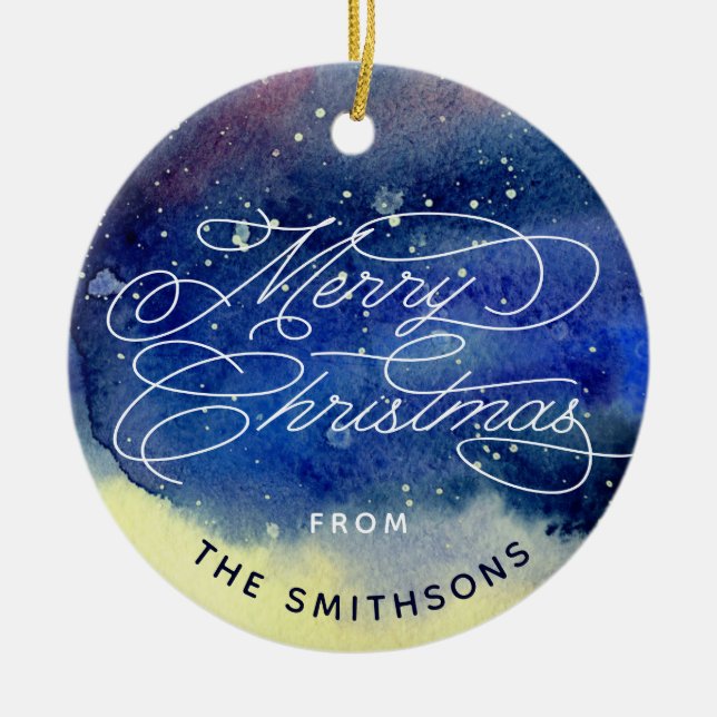 Maßgeschneidertes Foto Niedlich Navy Blue Frohe We Keramik Ornament (Vorne)