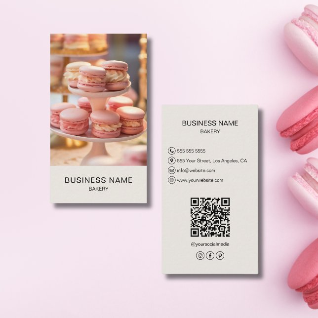 Maßgeschneidertes Foto QR Code für moderne Bäckere Visitenkarte (Modern Bakery Custom Photo QR Code Business Card)