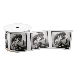 Maßgeschneidertes Foto Ribbon Weiß Grau Vintagen P Satinband