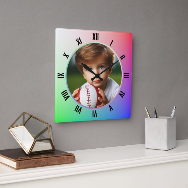 Maßgeschneidertes Foto, römische Zahlen auf Pastel Quadratische Wanduhr (Büro)