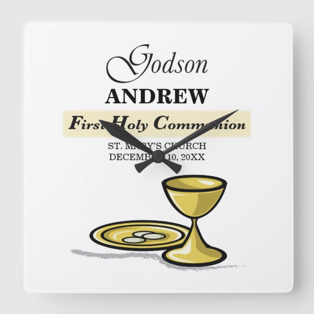 Maßgeschneidertes, Godson First Communion Chalice Quadratische Wanduhr (Vorderseite)