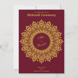 Maßgeschneidertes Gold Burgundy Mehendi Henna Indi Einladung