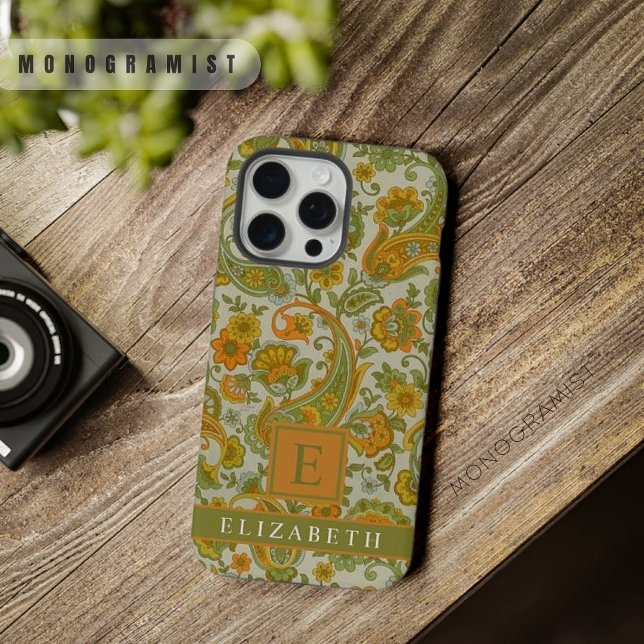 Maßgeschneidertes Graugrün-Gelb-Paisley iPhone Hülle (Customizable Grey Green Orange Yellow Paisley iPhone Case)
