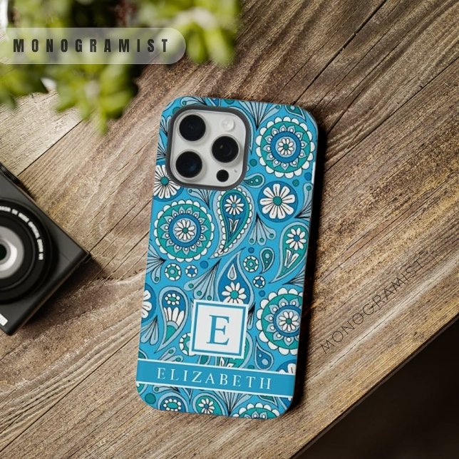 Maßgeschneidertes, helles blaues Paisley iPhone Hülle (Customizable Bright Light Blue White Paisley iPhone Case)