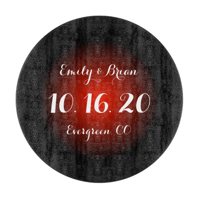 Maßgeschneidertes Hochzeitsbrett aus schwarzem Gla Schneidebrett (Vorderseite)