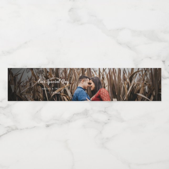 Maßgeschneidertes Hochzeitstag Foto Wasserflasche Wasserflaschenetikett (Einzelnes Label)