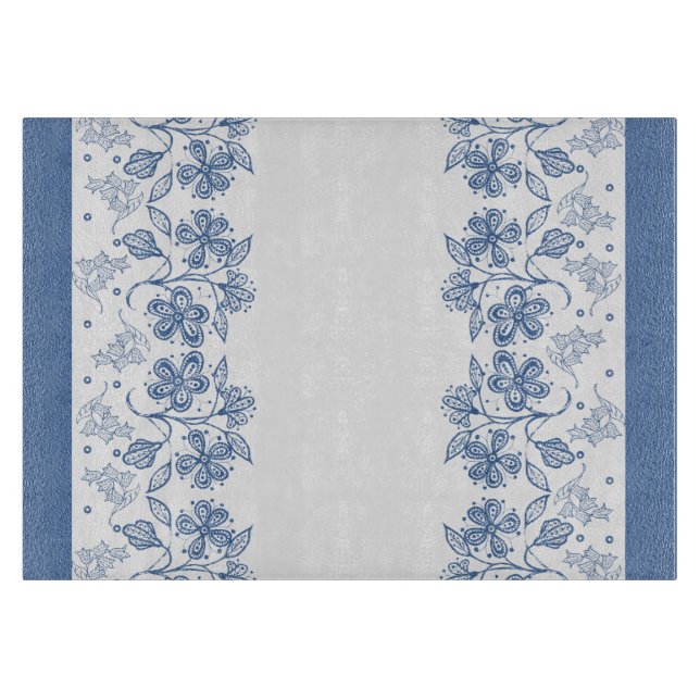Maßgeschneidertes Indigo Blue Floral Border Cuttin Schneidebrett (Vorderseite)
