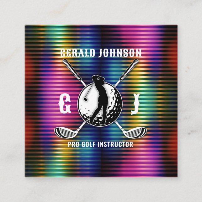Maßgeschneidertes Metallic-farbiges Golf Monogram  Quadratische Visitenkarte (Vorderseite)