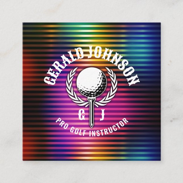 Maßgeschneidertes Metallic-farbiges Golf Monogram  Quadratische Visitenkarte (Vorderseite)