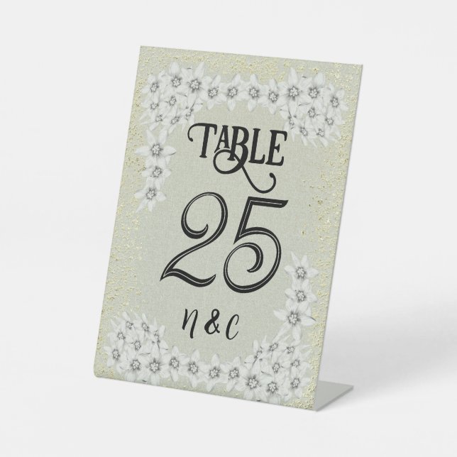 Maßgeschneidertes modernes goldfarbenes Blumenschi Sockelschild (Vorderseite)