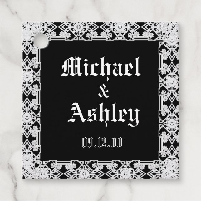 Maßgeschneidertes, modernes Schwarzweiß-Spitzenmon Geschenkanhänger (Vorderseite)