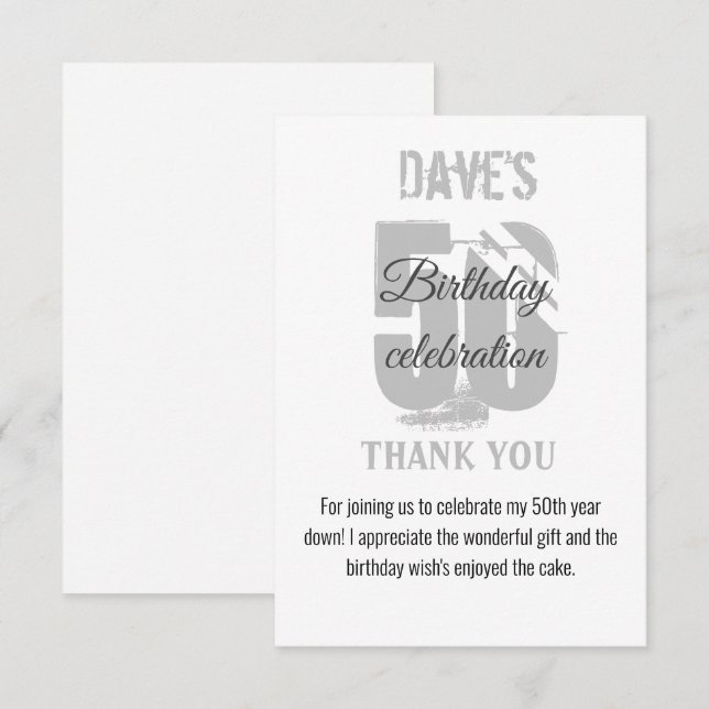 Maßgeschneidertes modernes Weiß im Alter von 50 Ja Dankeskarte (Vorne/Hinten)