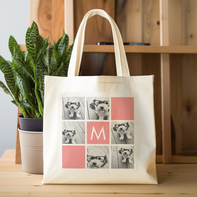 Maßgeschneidertes Monogramm für die Korallen- und  Tragetasche (Personalized tote bag with photos and custom text)