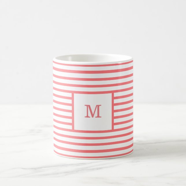 Maßgeschneidertes Monogramm für Korallenrot und We Kaffeetasse (Mittel)