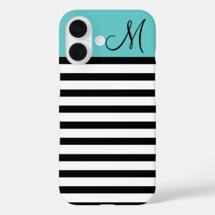 Maßgeschneidertes Monogramm für schwarze und türki iPhone 16 Hülle