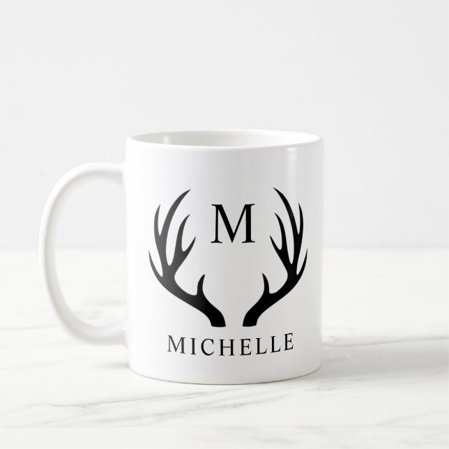 Maßgeschneidertes Monogramm für Weißhirsche und Sc Kaffeetasse (Links)