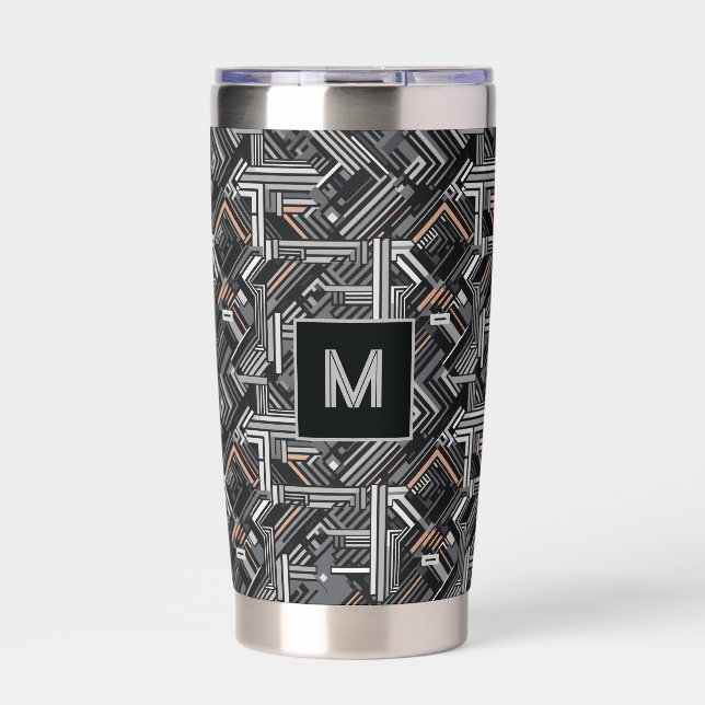 Maßgeschneidertes Monogramm-Industriemuster Thermobecher (Vorderseite)