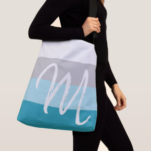Maßgeschneidertes Monogramm M Streifenmuster Licht Tragetaschen Mit Langen Trägern