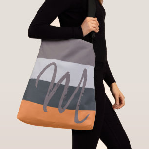 Maßgeschneidertes Monogramm M Streifenmuster Orang Tragetaschen Mit Langen Trägern