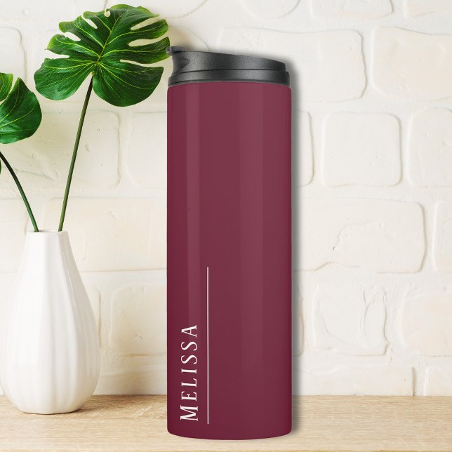 Maßgeschneidertes Monogramm, moderne Bordeaux Thermosbecher (Travel mug insulated with personalized monogram gift for her)