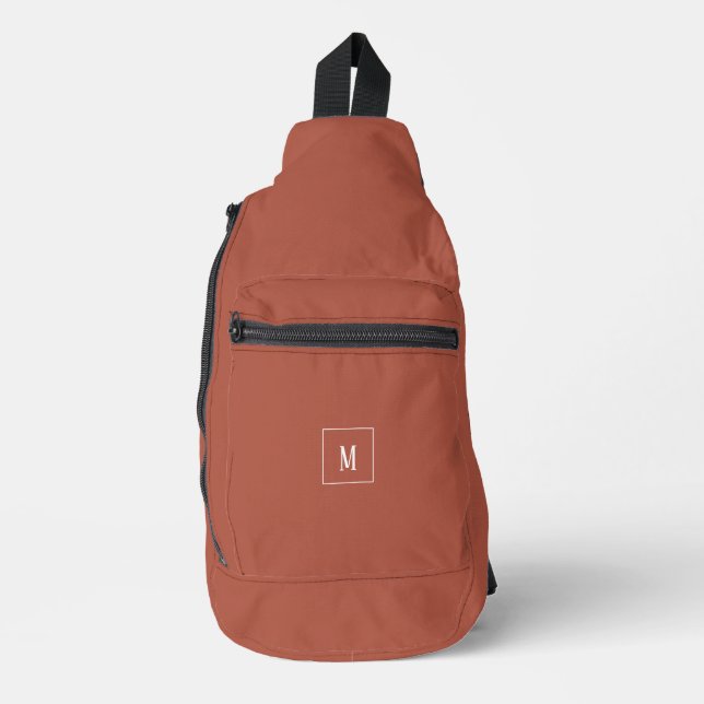 Maßgeschneidertes Monogramm, moderne Terrakotta-Fa Crossbody Bag (Vorderseite)