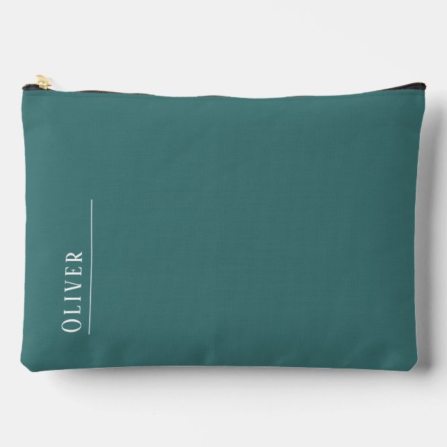 Maßgeschneidertes Monogramm, modernes Aqua-Blau Zubehörtasche (Vorderseite)