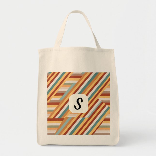 Maßgeschneidertes Monogramm Modernes Retro 70er Ge Tragetasche (Vorne)