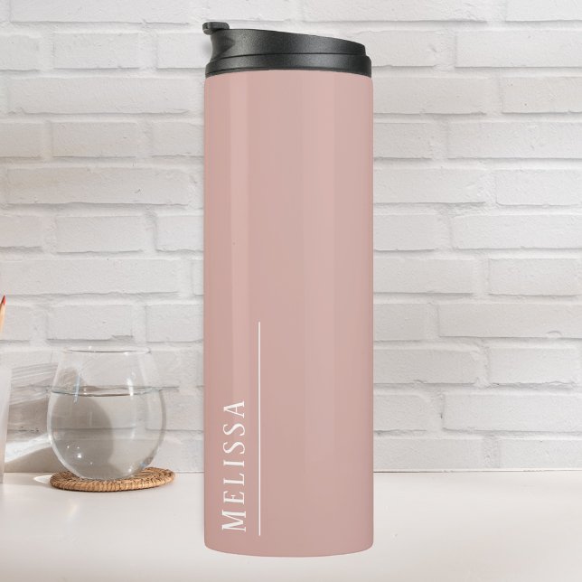 Maßgeschneidertes Monogramm, modernes Rosa Thermosbecher (Blush Pink water bottle thermal travel mug with a monogram)
