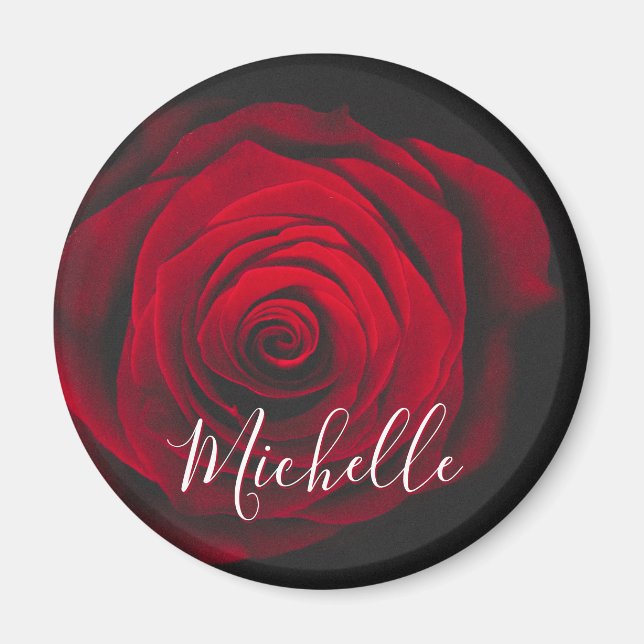 Maßgeschneidertes Monogramm rote Rose Vintages Fot Magnet (Vorne)