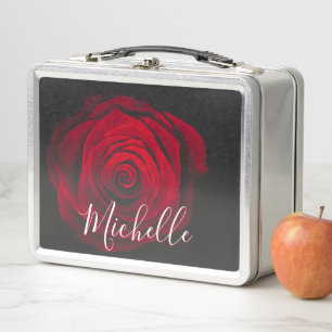 Maßgeschneidertes Monogramm rote Rose Vintages Fot Metall Brotdose