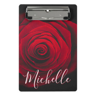 Maßgeschneidertes Monogramm rote Rose Vintages Fot Mini Klemmbrett