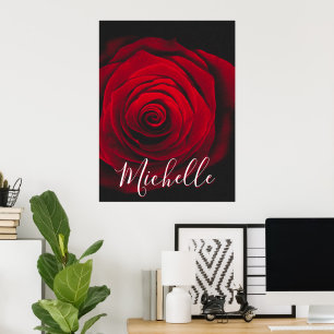Maßgeschneidertes Monogramm rote Rose Vintages Fot Poster