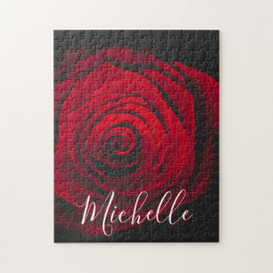 Maßgeschneidertes Monogramm rote Rose Vintages Fot Puzzle