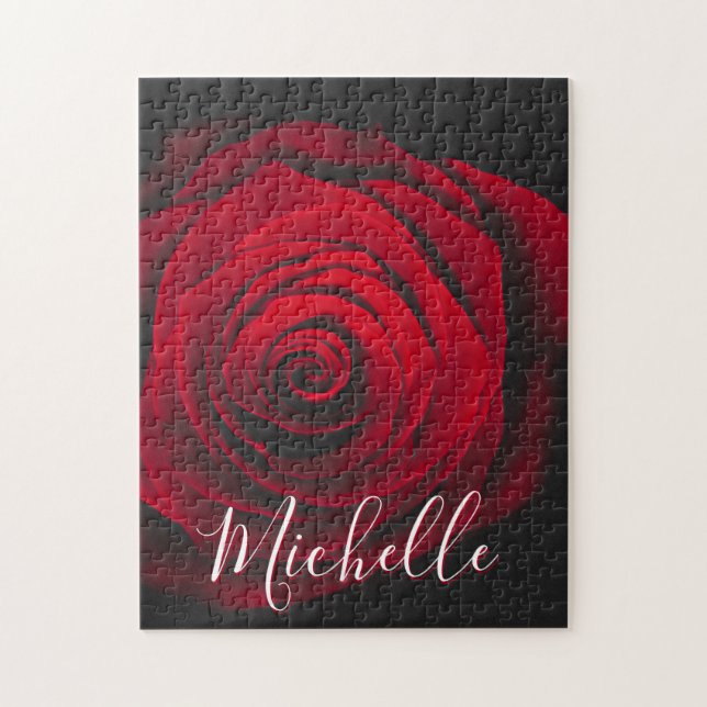 Maßgeschneidertes Monogramm rote Rose Vintages Fot Puzzle (Vertikal)