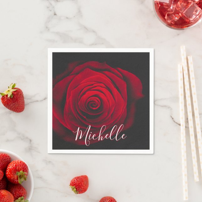 Maßgeschneidertes Monogramm rote Rose Vintages Fot Serviette (Beispiel)