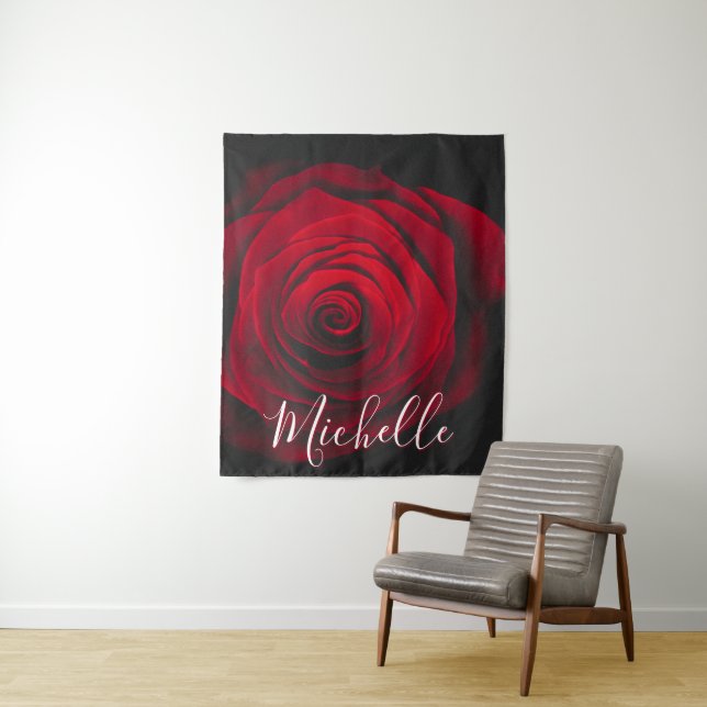 Maßgeschneidertes Monogramm rote Rose Vintages Fot Wandteppich (Beispiel)