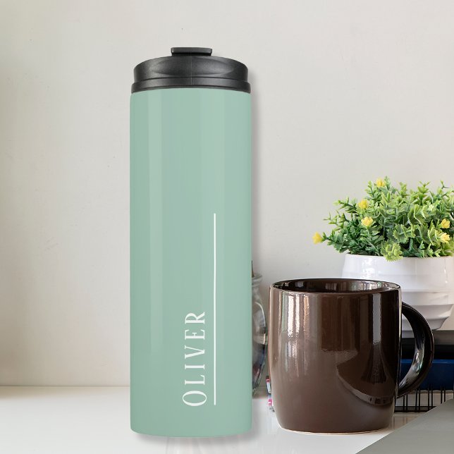 Maßgeschneidertes Monogramm, Salbei grün Thermosbecher (A sage green thermal tumbler with monogram)