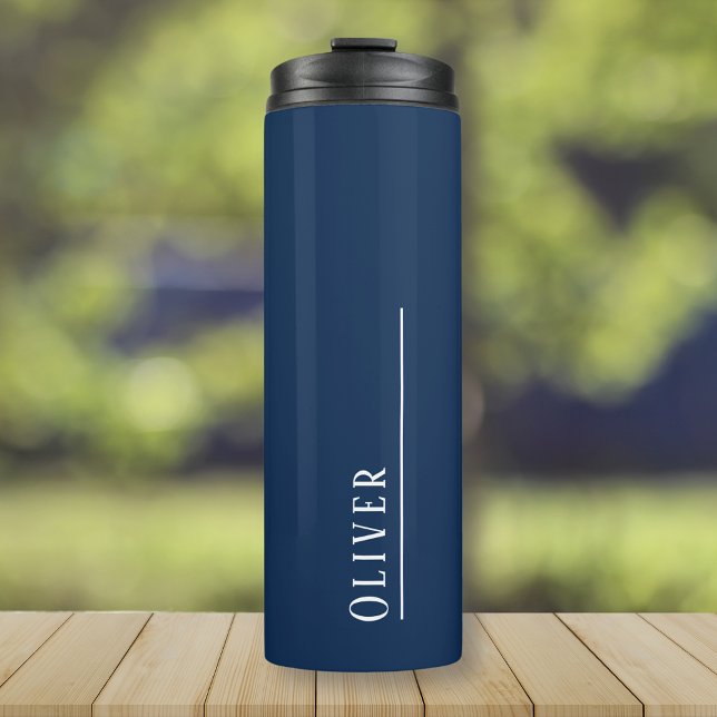 Maßgeschneidertes Monogramm, tiefblau Thermosbecher (Navy blue thermal tumbler travel mug with custom personalized monogram)
