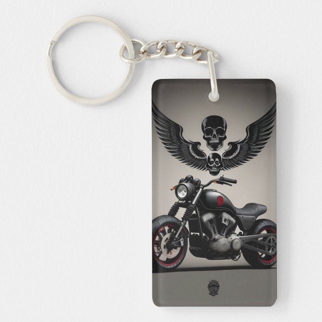 Maßgeschneidertes Motorrad mit Skull und Wing Grap Schlüsselanhänger (Vorderseite)