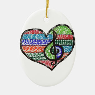 Maßgeschneidertes Musikherz Treble Clef Doodle Keramikornament