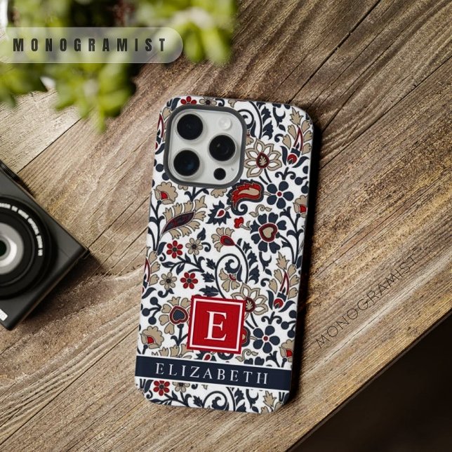 Maßgeschneidertes Muster des Musters White Blue Gr iPhone Hülle (Customizable White Blue Grey Red Paisley Pattern iPhone Case)