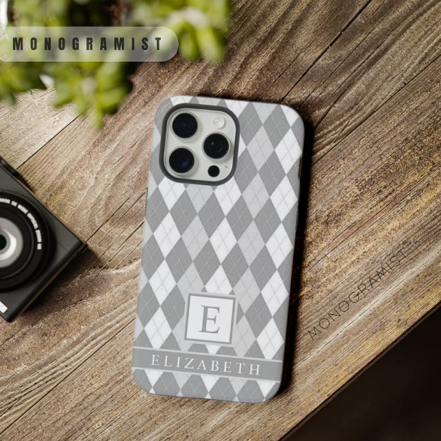 Maßgeschneidertes Muster für die dunkelgraue Raute iPhone Hülle (Customizable White Light Dark Grey Argyle Pattern iPhone Case)