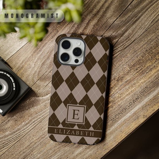 Maßgeschneidertes Muster für Lila graubraune Raute iPhone Hülle (Customizable Purple Grey Brown Argyle Pattern iPhone Case)
