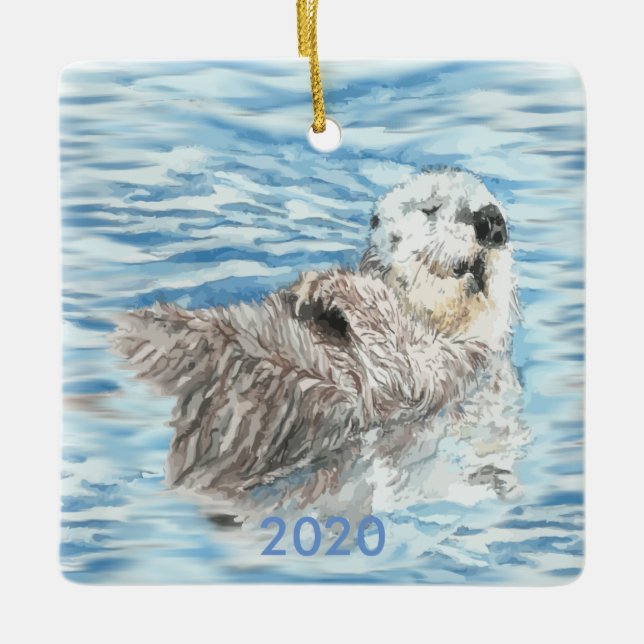 Maßgeschneidertes, Niedliches Otter Floating Blue  Keramikornament (Vorderseite)