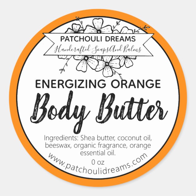 Maßgeschneidertes Orange Body Butter Label handgef Runder Aufkleber (Vorderseite)