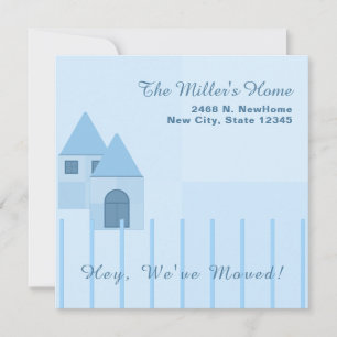 Maßgeschneidertes Party für die blauzäunte Zuhause Ankündigung